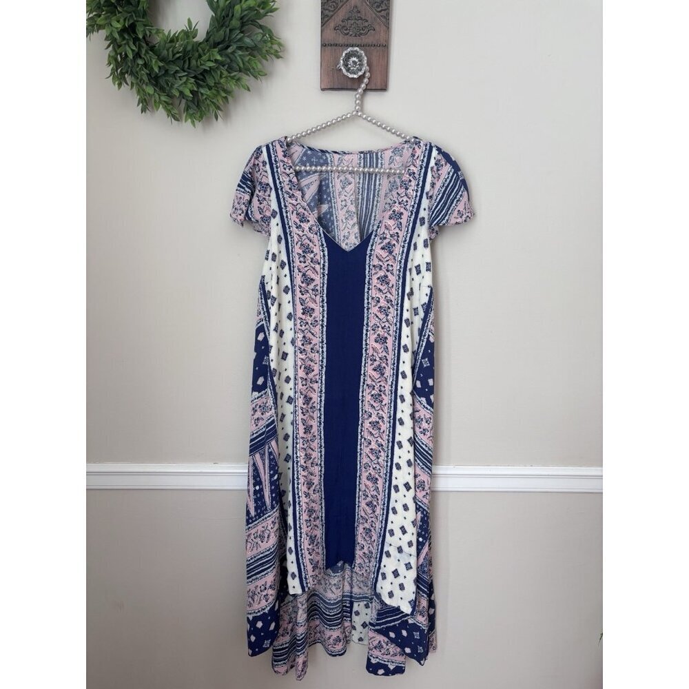 Anthropologie Maeve Petite Size Large Blue Sleeveless Midi Dress Floral